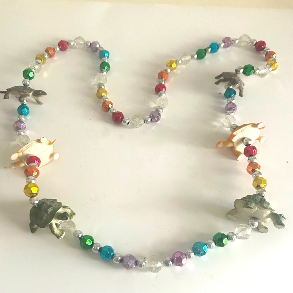 Vintage Mardi Gras Rainbow Turtles festive necklace colorful retro